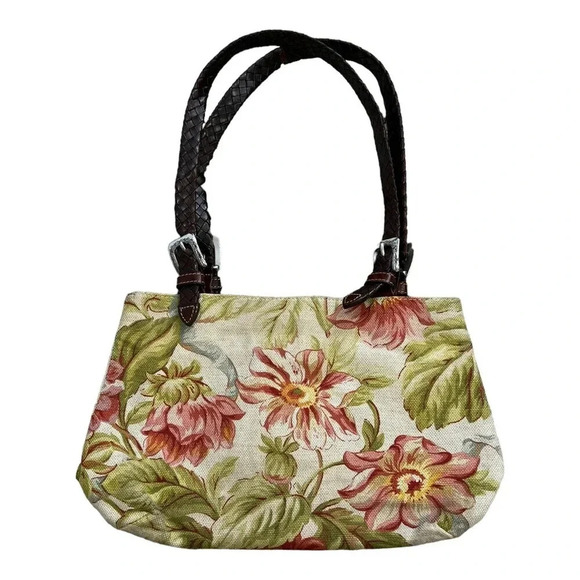 Brighton Green Floral Spring Canvas Leather Vintage Handbag - Picture 1 of 6